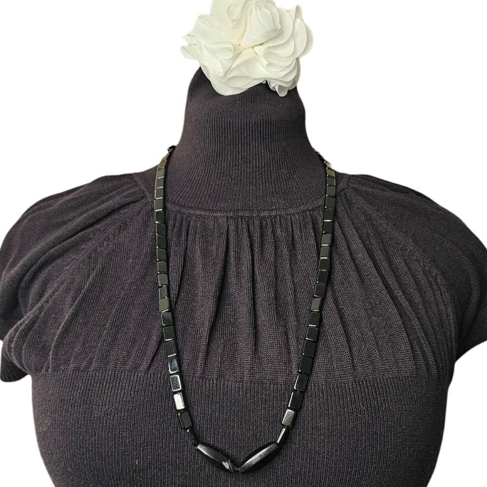 Rectangular beads natural gemstone black necklace